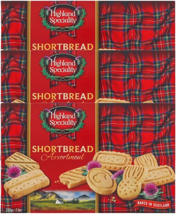 Highland Speciality Scottish Shortbread Assortment 200g Traditional Butter Biscuits – Classic Recipe with Rich, Buttery Taste Perfect for Tea, Snacks & Gifting Assorted Pack Sizes (Pack of 3)