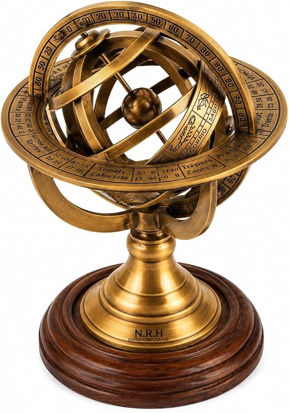 5" Nautical Brass Armillary Sphere World Globe Rosewood Base Table Decor Gift