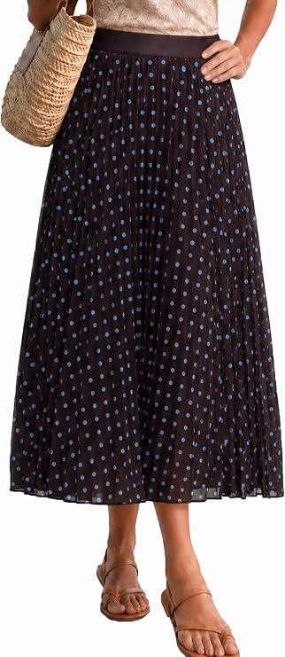 Arach&Cloz Women's Chiffon Wide Elastic Band A-Line Pleated Floral Pleated Skirts