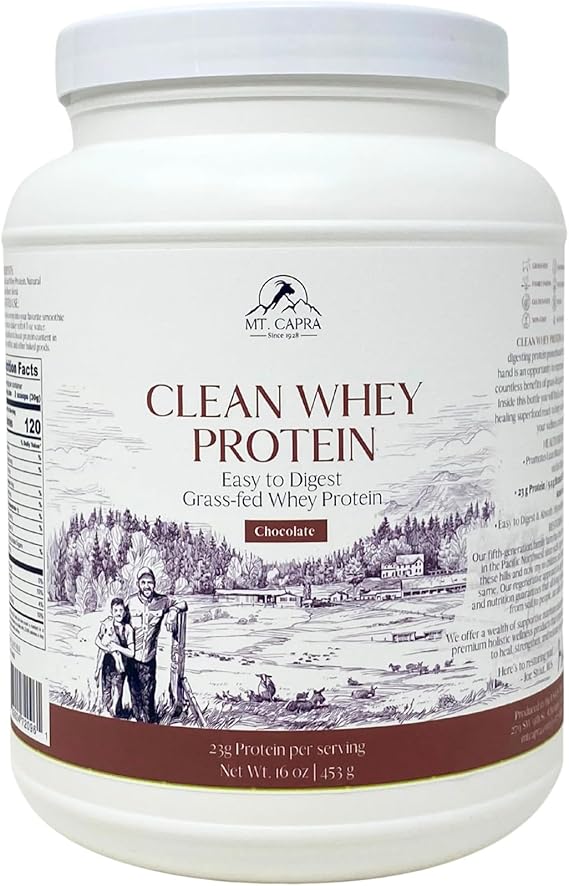 Mt. Capra Clean Whey Protein | Grass-Fed Undenatured Goat Whey Protein Powder | 24 g Protein Per Serving, All Natural, Non-GMO, High in Branch Chain Amino Acids | Chocolate | 15 Servings - 16 oz