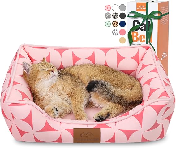 Zerbuger 20in Pink Pattern Rectangle Cat Dog Bed Machine Washable Sofa