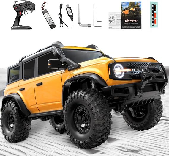 RC Car, RC Car, RC Car, 1:10 Off-Road Car, RC 4-Wheel Drive, RC Car, 1/10 Scale, 2.4GHz, Speed 18KM/H with LED Car Lights, 4WD, Remote Distance, 100M, IPX4, TPR Rubber High Grip Tire, Boys, Girls, Teens, Adults, Gift Yellow