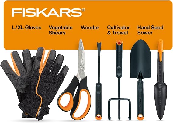 Fiskars 6-Piece Vegetable Gardening Essentials Tool Set w/Garden Shears