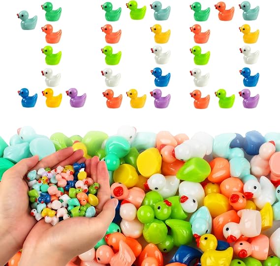 About 100 Pieces Mini Resins Miniature Garden Resin Ducks Tiny Animal Figures Small Lifelike Duck Figures Decorations Tiny Ducks Ornament for DIY Aquarium Landscape (Macaron Colour)