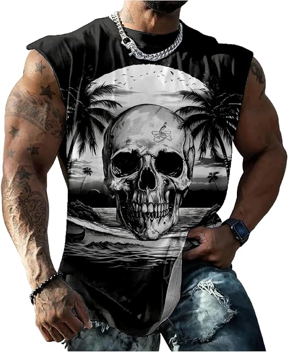 BIVENANT Mens Skull Print Tank Tops Sleeveless T Shirts Graphic Novelty Crew Neck Tank Tops Tees for Men Big and Tall