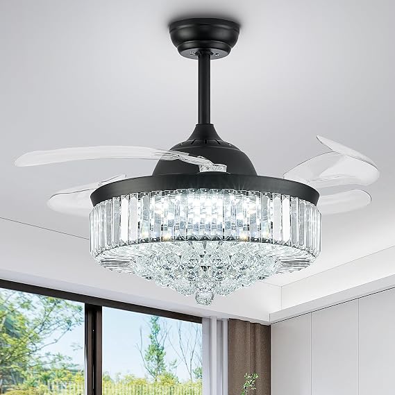 FIDGRA 42'' Fandelier Ceiling Fan with Light, Chandelier with Fan, Black | app & remote control, dimmable 3CCT LED, 6-speed quiet DC motor, memory and timer, suitable for living room/bedroom/dining