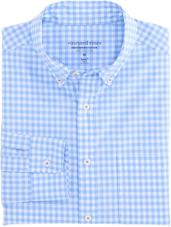 vineyard vines Men's Skysail Gingham Performance Cotton Shirt
