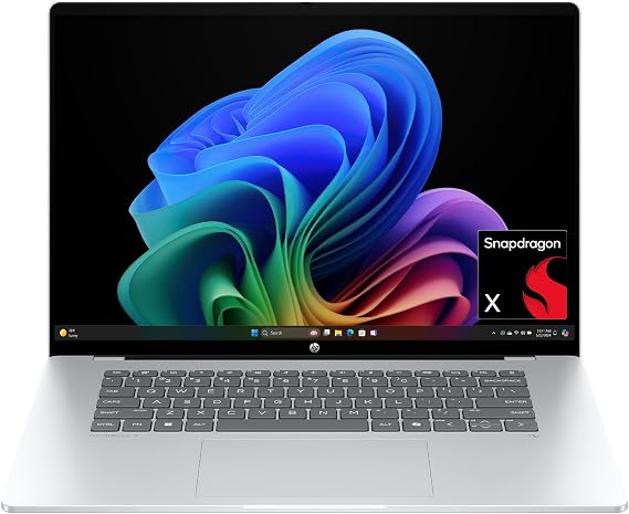 HP OmniBook 5 16 inch Next Gen AI PC, 2K Display, Snapdragon X X1-26-100, 16 GB RAM, 512 GB SSD, Qualcomm Adreno GPU, Windows 11 Home, Glacier Silver, 16-fb0299nr