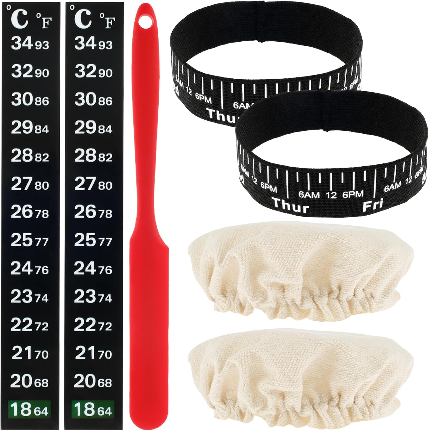 7pcs Replacement Set for Sourdough Starter Jar, Sourdough Starter Kit with Cloth Cap Silicone Spatula Date Band Temperature Paper for Yeast Bread Baking Supplies