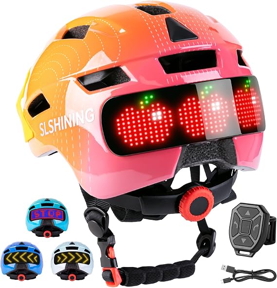 Kids Bike Helmets with LED Display, High Visibility, Turning & Stop Signal Light, Helmet for Kids 3-5, 5-8, 8-14, Adjustable for Youth Boys Girls, Safety Cycling, Scooter
