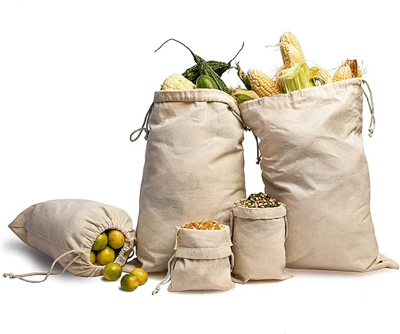(18x20 inches) Cotton Bags, Reusable Produce Muslin Bags Premium Quality Recyclable Fabric, Multipurpose Drawstring Storage Pouch for Everyday Use (Pack Of 50)