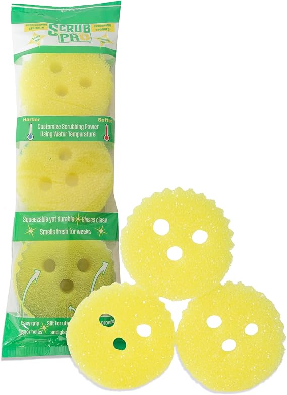 Scrub Pro Cleaning Sponge - 3 Pack Non-Scratch Kitchen & Bathroom Sponges with Dual-Sided Design and Sideways Slit for Utensils, Ideal for Dishes, Sink, Shower, Countertops, and Household Cleaning