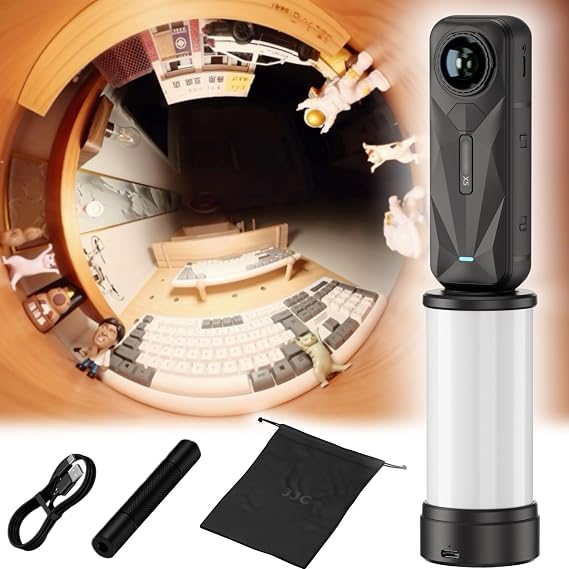 JJC 360 Light Attachment for Insta360 X5 Osmo360,1280mAh Type-C Charging | All-Angle Even Lightning,w. 1/4"-20,3 Color Mode 5 Brightness Level Personal LED Light for Insta360 X4 X3 Gopro Max Xtra 360