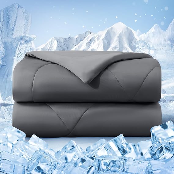 Cooling Comforter Twin Size, Double-Sided Cold Tech Fabric Quilted Bed Comforters Cooling Blanket for Hot Sleepers, Breathable Lightweight Summer Bedding, All-Season Ice Blanket, Dark Gray
