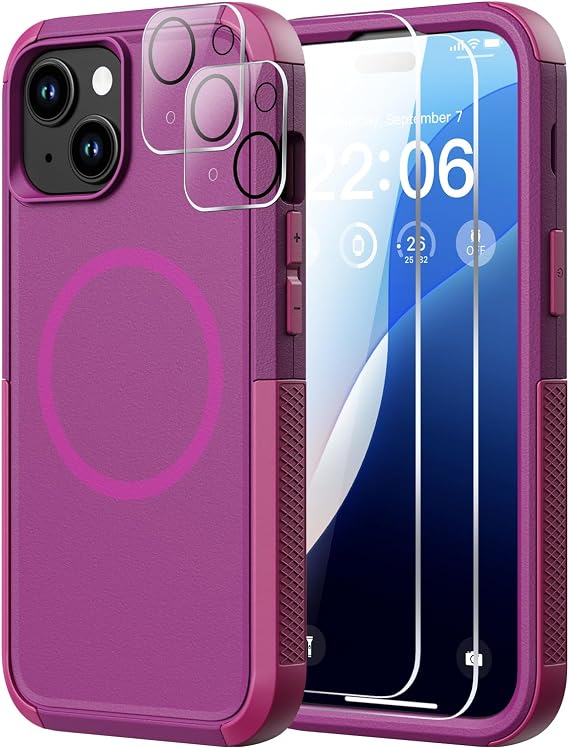 Diverbox for iPhone 15 Case [Compatible with MagSafe] [Shockproof] [Dropproof] [with Screen Protector ] Heavy Duty Protection Phone Case Cover for Apple iPhone 15 2023 6.1 inch (Rose)