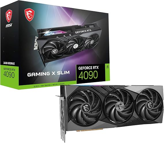 msi Gaming GeForce RTX 4090, 24GB GDRR6X, 384-Bit, Extreme Clock: 2595 MHz, HDMI/DP Nvlink Tri-Frozr 3 Ada Lovelace Architecture OC Graphics Card (RTX 4090 Gaming X Slim 24G)