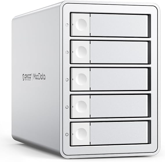 ORICO 5-Bay Hard Drive Enclosure: USB 3.2 Gen 2 Aluminum HDD Enclosure for 2.5"/3.5" SATA HDD/SSD, Support 22TB Single Bay & 330TB Daisy-Chain , DAS(NO RAID/NAS)