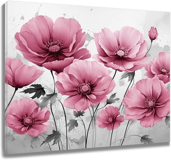 LB Vintage Pink Floral Wall Art for Bathrom 12L x 16W Inch
