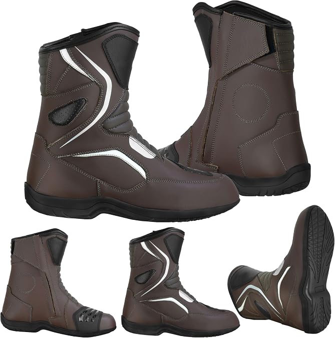 Men's Motocross Motorcycle Boots CE Approved EN13634:2017, Protective Leather Rider Shoes with Durable Rubber Sole (Brown, US Footwear Size System, Adult, Men, Numeric, Medium, 12)