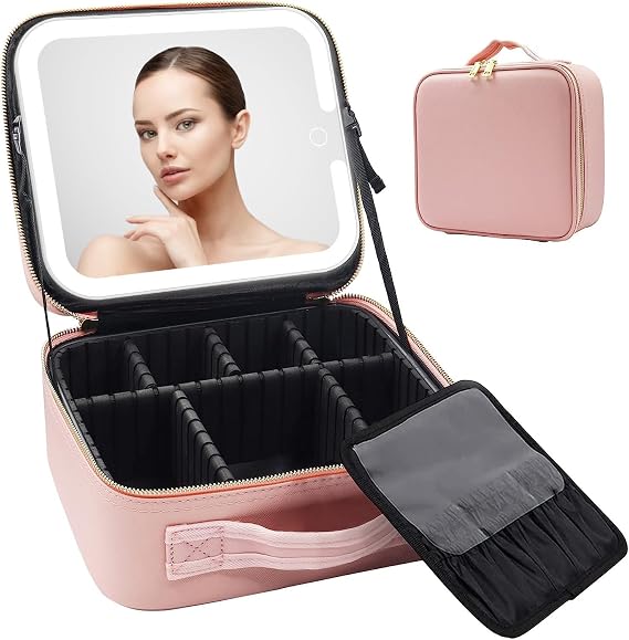 Hollywood Vanity Makeup Mirror with 72 Dimmable LED Bulbs,Portable Lighted Mirror with 3 Colors Dimmable Lightning, Desk&Travel Mirror,Touch Control for Outdoor (pink)
