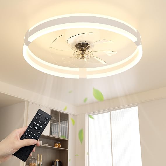 NIORSUN 50cm Ceiling Fan with Light, Ceiling Fan Light with Remote, White [Energy Class E]