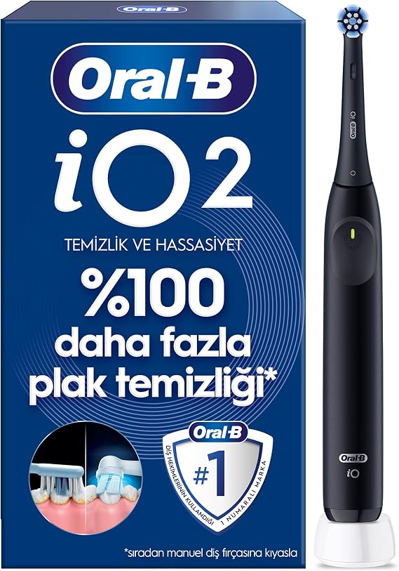 Oral-B iO2 Siyah Şarjlı/Elektrikli Diş Fırçası, 1 Fırça Başlığı, Tek Şarjda 4 Haftaya Varan Kullanım