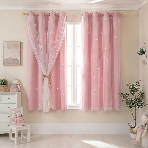 Blackout Curtains with Sheer Tulle for Nursery Kids Bedroom