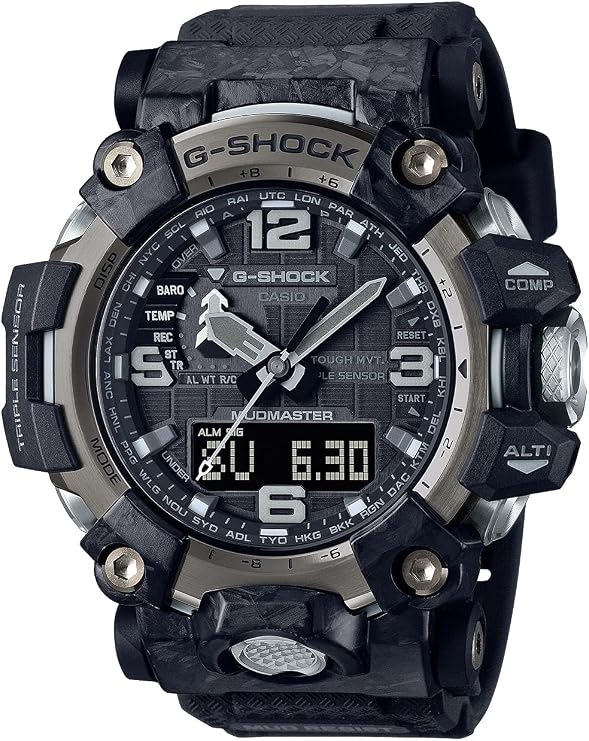 CASIO G-Shock Carbon MUDMASTER Radio Solar Triple Sensor Watch for Men - Outdoor Adventure, GWG-2000-1A1JF