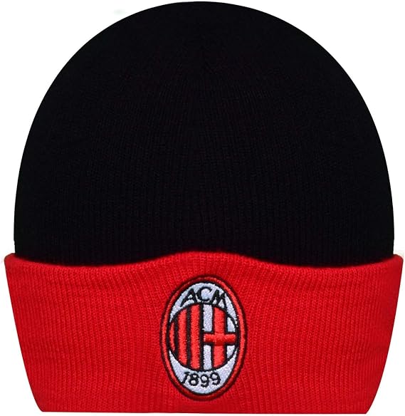 AC Milan Black Red Acrylic Hat with Embroidered Logo on Flap Unisex Adult