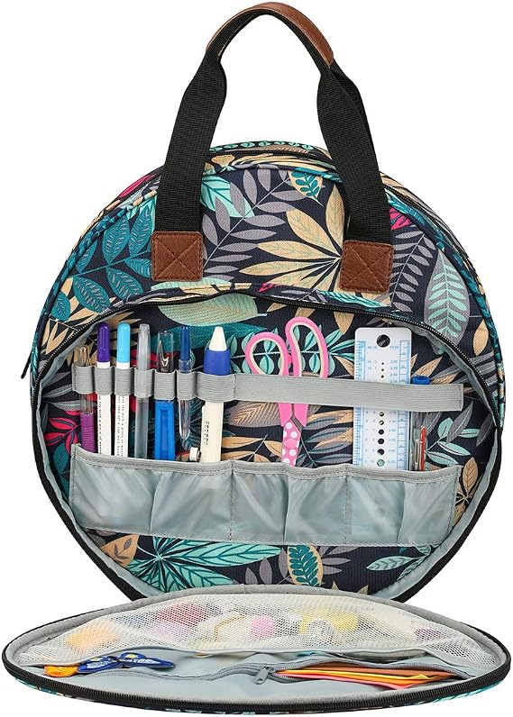 Embroidery Project Bag, Embroidery Kits Storage Bag,Multifunctional Bag for Crochet Hooks Embroidery Floss Organizer String Bracelet Kit Sewing Thread Accessories (Blue Leaf)