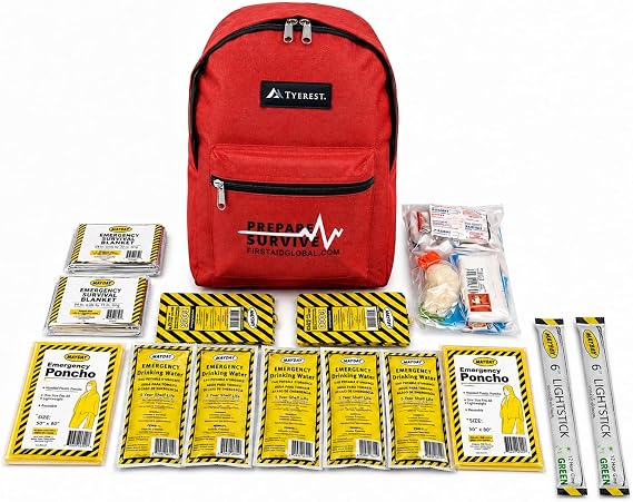 PrepareSurvive City Earthquake Kit is Designed as a City Home or Apartment gobag. 72 Hour Emergency Kit, 2-Person, 3-Day Backpack. Includes Food, Water, First Aid, Blankets and Ponchos.