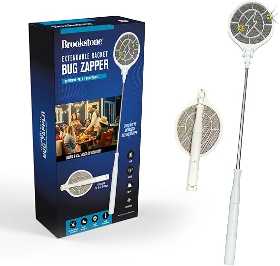 Brookstone Electric Bug Zapper Racket, 3000 Volt, Collapsible & Extendable