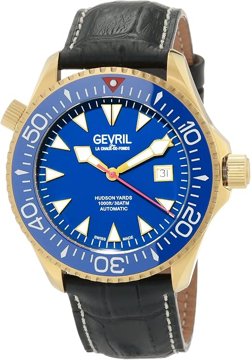 Gevril Hudson Yard Men's Swiss Automatic Watch, Genuine Italian Leather Strap