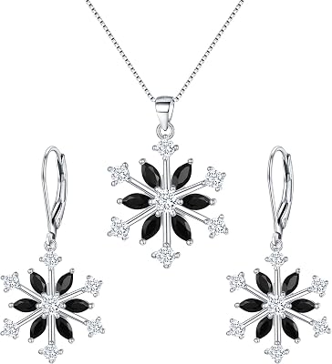 EVER FAITH Snowflake Jewerly Sets Sterling Silver Winter Accessory Sparkle Zircon Flower Necklace Leverback Earrings Set
