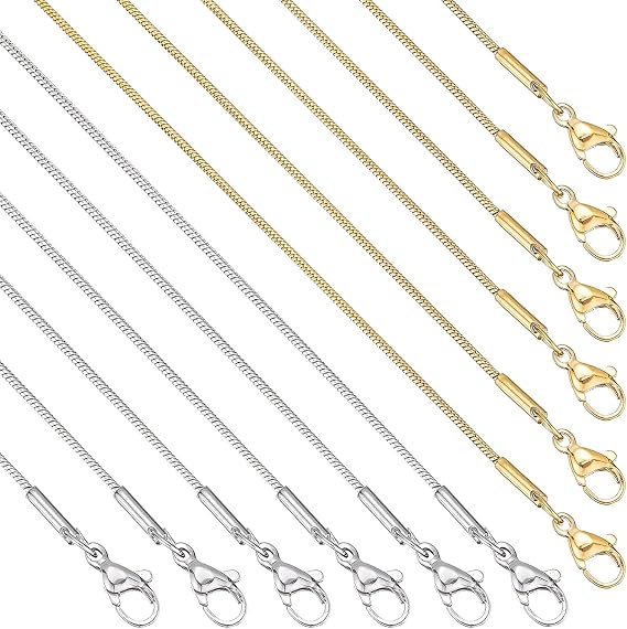 12 Pack Snake Chain Necklace Bulk Gold Plated Stainless Steel Necklace Chain for DIY Jewelry Making