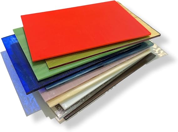 BiNARi | Handcrafted Wissmach American Glass Pack - 10 Sheets 6" x 6" Assorted Fusible COE 96 System 96 Glass Variety for Fusing, Mosaics & Kiln Projects