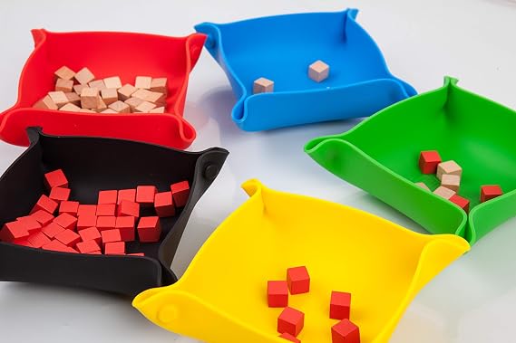 Collapsible Board Game Storage Bowls, Portable Folding Tray Accessory Holds Tabletop Bits, Components, Pieces, Dices for Classic & Modern Gaming, RPG Roleplaying (Basic Color)