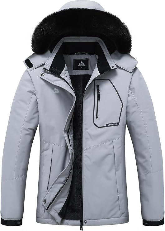 MOERDENG Women's Waterproof Insulated Ski Jacket Warm Winter Snow Coat | Windproof, Waterproof, Detachable Hood, Zipper Pockets, Breathable, Ideal for Skiing Snowboarding Hiking