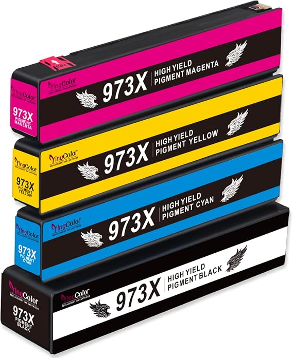 YINGCOLOR 973X Ink Cartridges for HP 973X 973 Ink Cartridges Black Cyan Magenta Yellow Multipack for HP Pagewide pro 452dw 552dw 477dw 477dwt 477dn 452dwt 577dw 577z Printer, 4 Pack