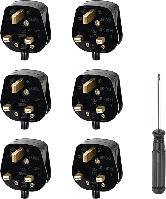 Double Dragon 13 Amp UK 3-Pin Plug | Heavy-Duty Rewireable Electrical Plug | Durable & Safe PC Flame Retardant Material | BS1363 & BSI Certified | Cord Grip for Secure Wiring (Pack of 6, Black)