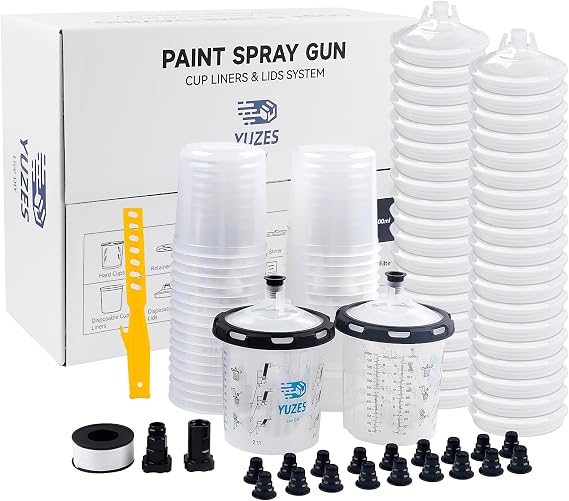 YUZES Disposable Paint Cups for Spray Gun, 20 oz 40-Pack Paint Cup System