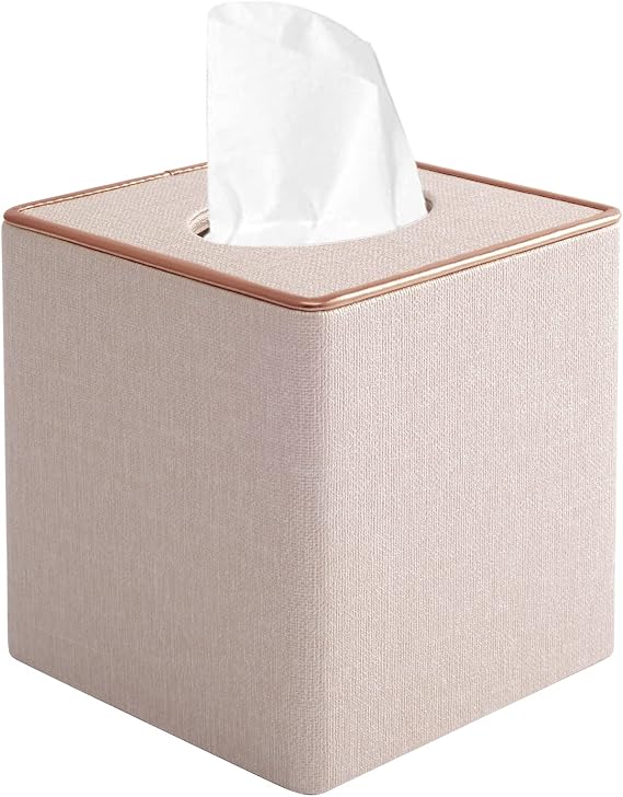 Tissue Box Cover Pu Leather Tissue Box Holder Square Tissue Organizer Napkin Dispenser for Home,Office,Restaurant,Dresser,Car,Bathroom Decor,Beige