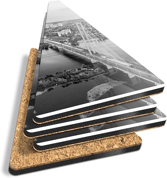 4 x Triangle Coasters - BW - Dnieper Bridge Rive Kiev Ukraine Cork Backed MDF Glossy Tea Coffee Accessory #42805