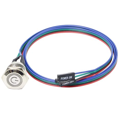 XMSJSIY Chassis Switch - Metal Button, PC Case LED Power Button ATX Supply On/Off for DIY Computer - 60cm, 12mm