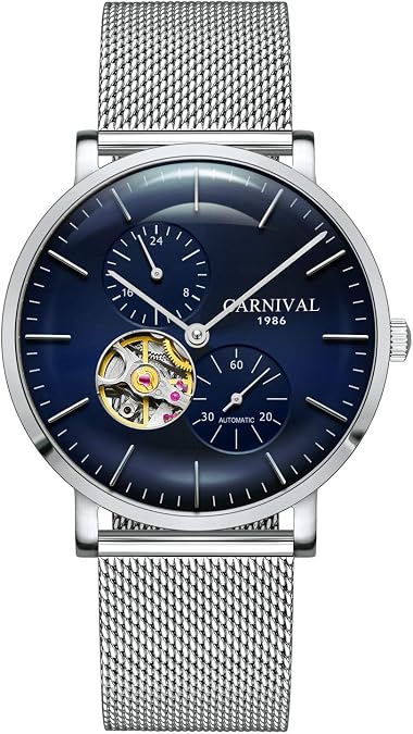 TEINTOP Carnival Men's Automatic Mechanical Watch with Steel Mesh Band (Silver Blue)