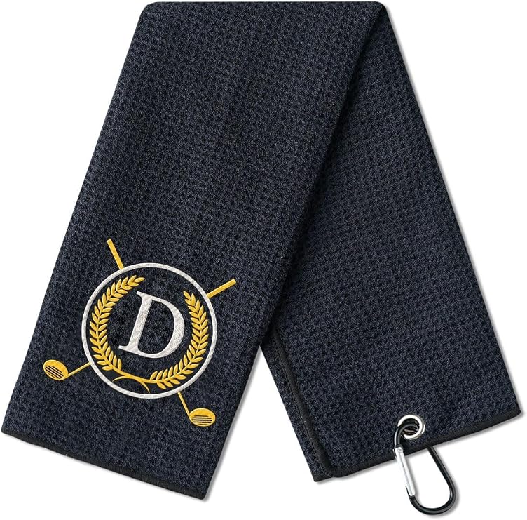 Golf Towel Gifts - Microfiber Golf Towels for Men and Women on Birthday, Christmas, 16'x 24', Black, Initial D