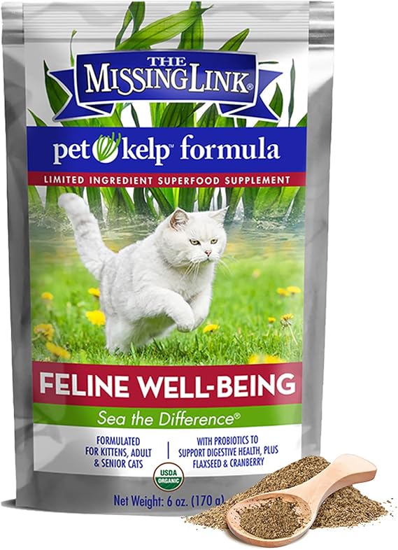 The Missing Link Pet Kelp Cat Well-Being Organic Supplement Powder, 8 oz | Limited Ingredients, Flaxseed, Probiotics, Cranberry Antioxidants, Supports Digestion & Overall Health, All Ages, Non-GMO