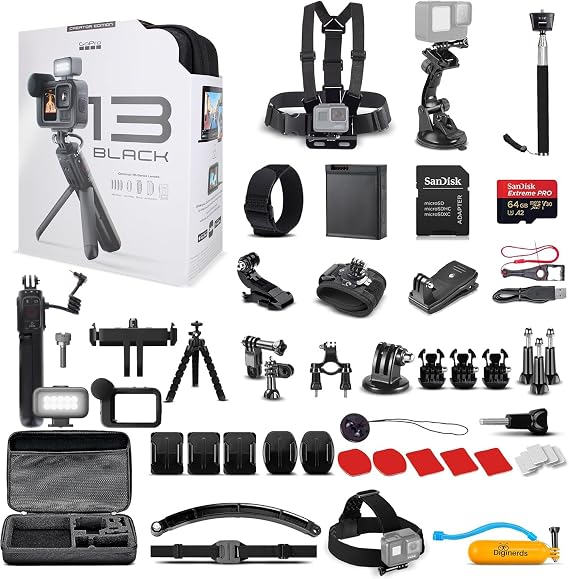 GoPro HERO13 Black Creator Edition - Includes Volta (Battery Grip, Tripod, Remote), Media Mod, Light Mod, Enduro Battery - Waterproof Action Camera + 64GB Card & 50 Piece Accessory Kit - Bundle