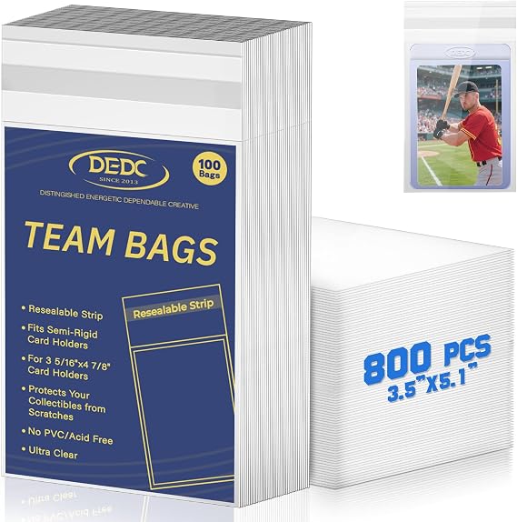 DEDC 800Pcs Team Bags for Semi Rigid Card Holder, Resealable Team Bags for Trading Cards Card Grading Fits Semi Rigid Sleeves