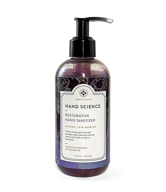 DERMAGLOVE Hand Science Moisturizing Restorative Gel Sanitizer | Sanitizes and Protects Skin | Infused with Persimmon and Coconut Oil | Creates Natural Skin Barrier | 8oz